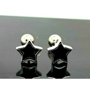 Women's Kids Earrings Sterling Silver .925 Black Star Shape Studs Cuoka …